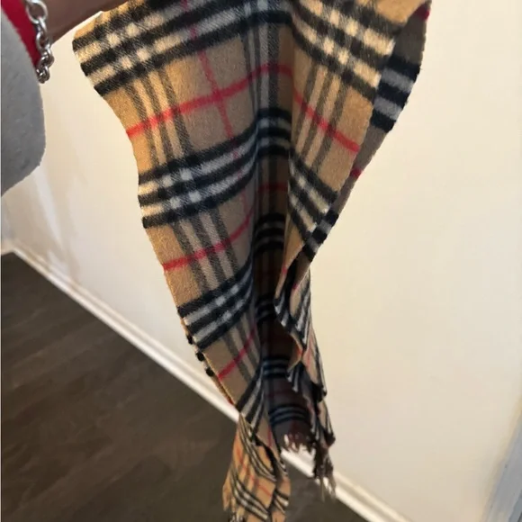 Burberry Cashmere Scarf in Tan, Black, and Red Plaid